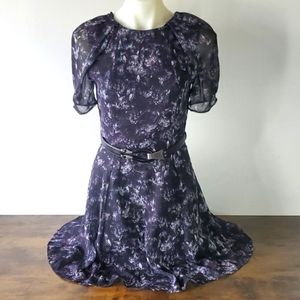 Lion Animal Print Peasant Poof Sleeve Backless Dress